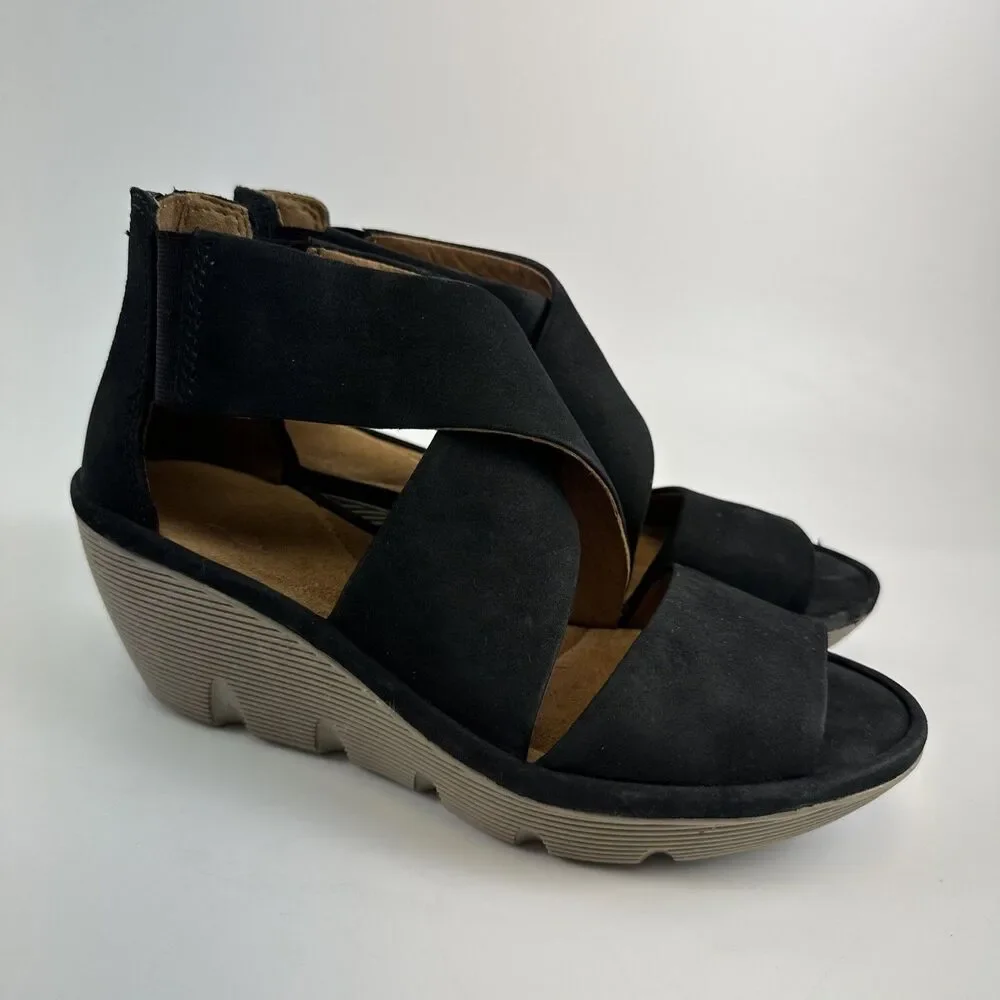 Clarks Artisan Clarene Glamour Wedge Black Nubuck Back Zip Platform Womens 8